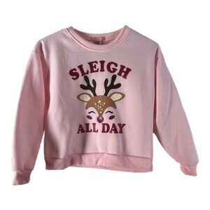 Lucky You Pink “Sleigh All Day” Reindeer Christmas Sweatshirt Pullover Girls Siz